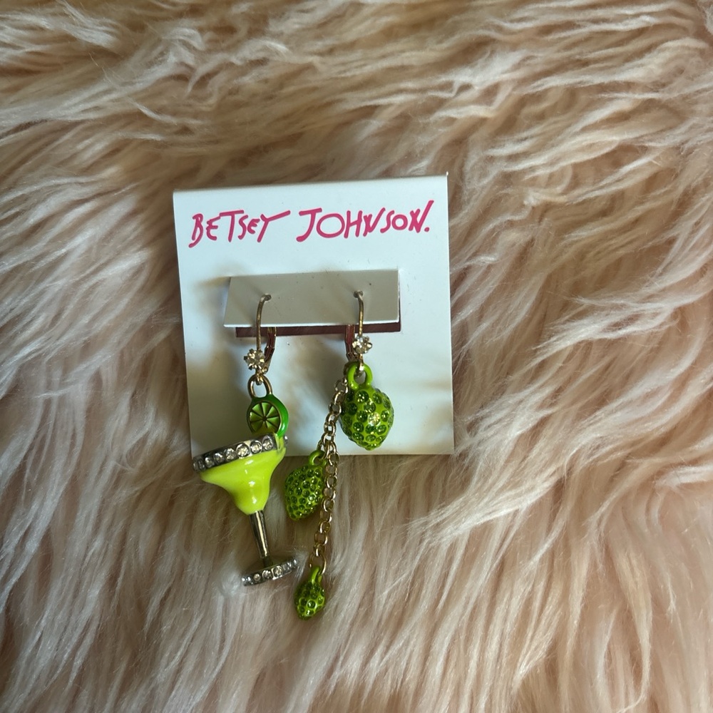 Betsey Johnson Neon Lime Martini & Charm Dangle Earrings